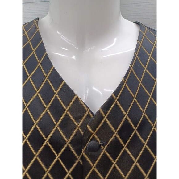 Vtg LAZIO COMO ITALY Classic Fit Vest Black Gold Argyle Diamon Pattern Sz M - Picture 2 of 9